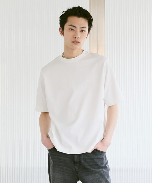 soerte（ソエルテ）の「Basic box cotton blend tee/ベーシックボックスコットンブレンドT（Tシャツ/カットソー・メンズ・ブルー/チャコールグレー/ブラウン/ブラック/ホワイト・1/2/3）」の2枚目の写真