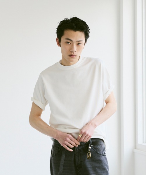 soerte（ソエルテ）の「Basic box cotton blend tee/ベーシックボックスコットンブレンドT（Tシャツ/カットソー・メンズ・ブルー/チャコールグレー/ブラウン/ブラック/ホワイト・1/2/3）」の19枚目の写真