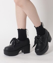 厚底サテンリボンレースアップシューズ