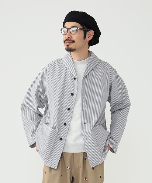 BEAMS PLUS（ビームスプラス）の「BEAMS PLUS / マルチカラー ヒッコリー ミリタリー ショールカラー ジャケット（ブルゾン・メンズ・グレー/ベージュ・S/L/M/XL）」の7枚目の写真