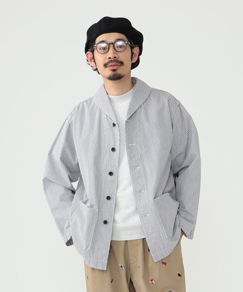 BEAMS PLUS（ビームスプラス）の「BEAMS PLUS / マルチカラー ヒッコリー ミリタリー ショールカラー ジャケット（ブルゾン・メンズ・グレー/ベージュ・S/L/M/XL）」の8枚目の写真