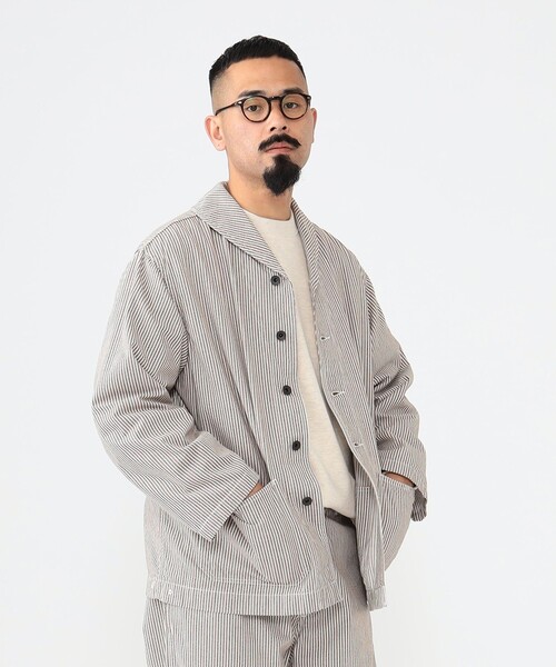 BEAMS PLUS（ビームスプラス）の「BEAMS PLUS / マルチカラー ヒッコリー ミリタリー ショールカラー ジャケット（ブルゾン・メンズ・グレー/ベージュ・S/L/M/XL）」の10枚目の写真