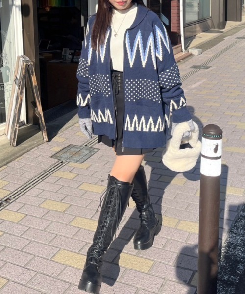 nemne store(ネンネストア)の「【低身長サイズあり】ダブルジップカウチンニットカーディガン(カーディガン/ボレロ・レディース・アイボリー/グレー/ネイビー・MEDIUM/SMALL)」の19枚目の写真