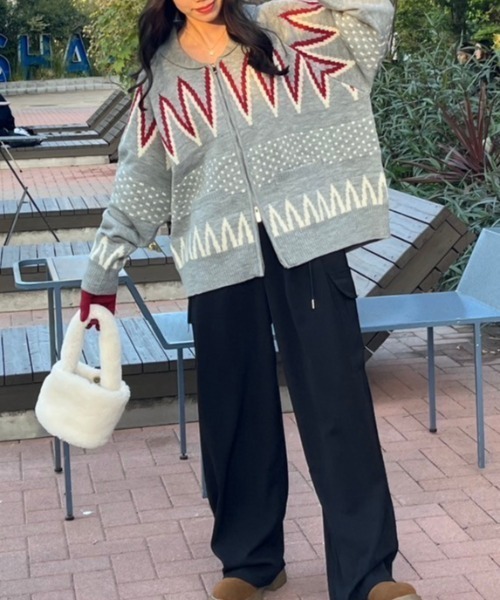 nemne store(ネンネストア)の「【低身長サイズあり】ダブルジップカウチンニットカーディガン(カーディガン/ボレロ・レディース・アイボリー/グレー/ネイビー・MEDIUM/SMALL)」の13枚目の写真