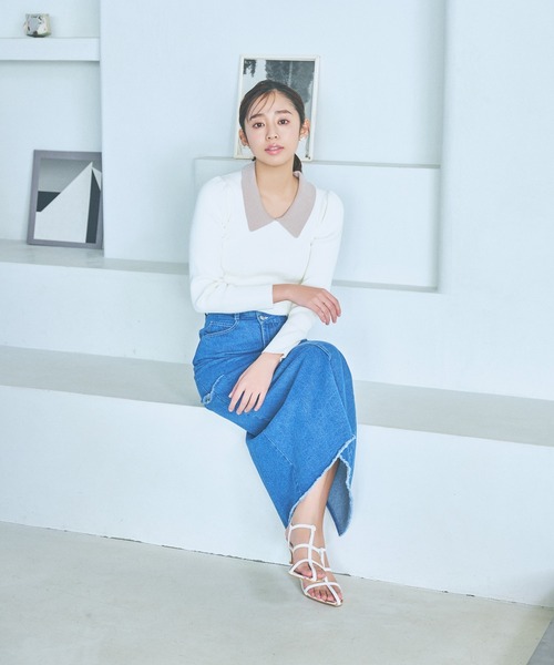 mysty woman（ミスティウーマン）の「サイドスリットデニムスカート 996671（スカート・レディース・ライトブルー/ブラック/ブルー・FREE）」の7枚目の写真