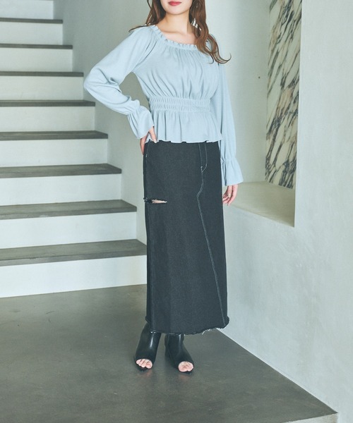 mysty woman（ミスティウーマン）の「サイドスリットデニムスカート 996671（スカート・レディース・ライトブルー/ブラック/ブルー・FREE）」の8枚目の写真