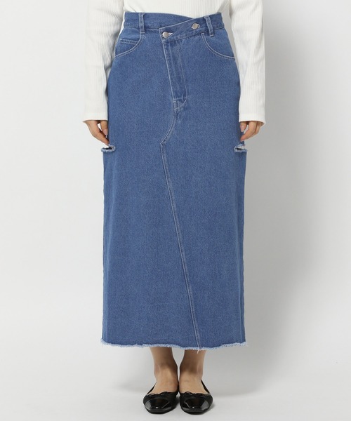 mysty woman（ミスティウーマン）の「サイドスリットデニムスカート 996671（スカート・レディース・ライトブルー/ブラック/ブルー・FREE）」の10枚目の写真