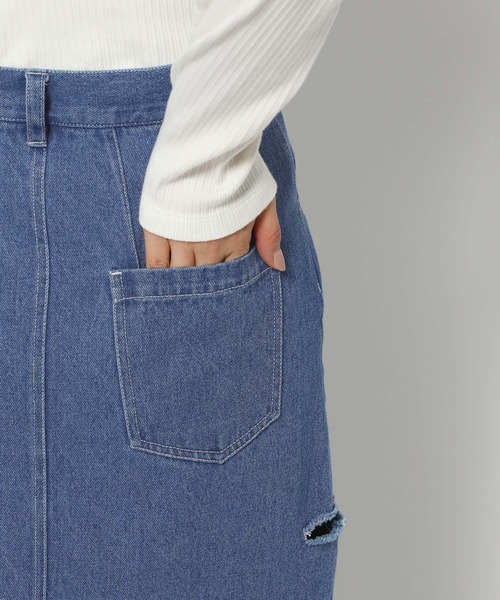 mysty woman（ミスティウーマン）の「サイドスリットデニムスカート 996671（スカート・レディース・ライトブルー/ブラック/ブルー・FREE）」の14枚目の写真