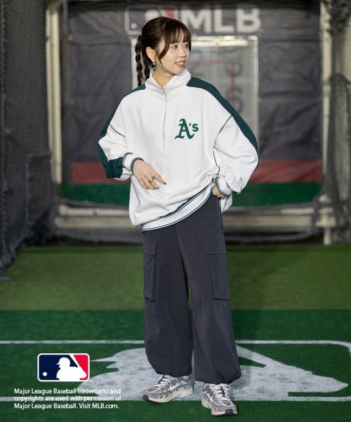 LEPSIM（レプシィム）の「MLB ハーフジップ配色プルオーバー　100690（Tシャツ/カットソー・レディース・グレー/オフホワイト/ブルー・FREE）」の4枚目の写真
