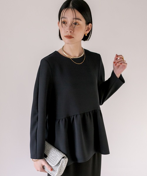 RIVE DROITE(リヴドロワ)の「セットアップ可能/ダブルクロスペプラムブラウス(シャツ/ブラウス・レディース・ネイビー/オフホワイト・FREE)」の14枚目の写真
