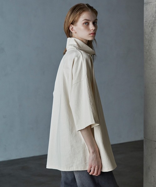 SERACE(セラス)の「【SERACE】Oversize short sleeve half zip T-Shirt / オーバーサイズ半袖ハーフジップTシャツ(Tシャツ/カットソー・メンズ・アイボリー/ブラック/グレイッシュブルー・L/M)」の8枚目の写真
