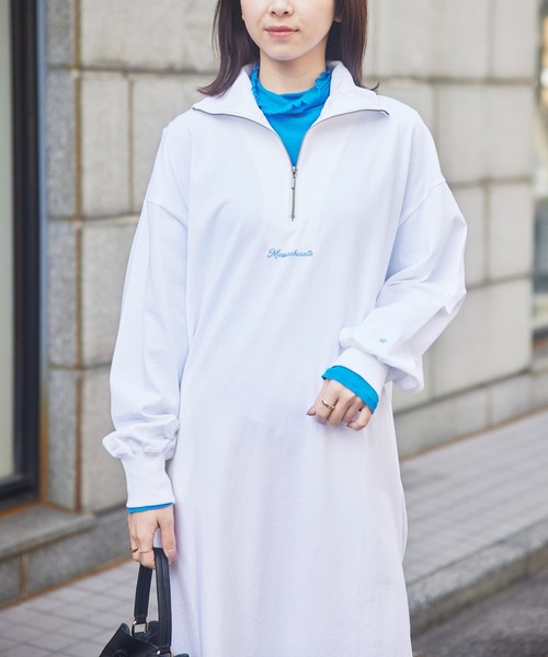 CONVERSE(コンバース)の「【CONVERSE】天竺ハーフZIPワンピース 3187-6806(ワンピース・レディース・グレー/ホワイト/グリーン・M)」の4枚目の写真