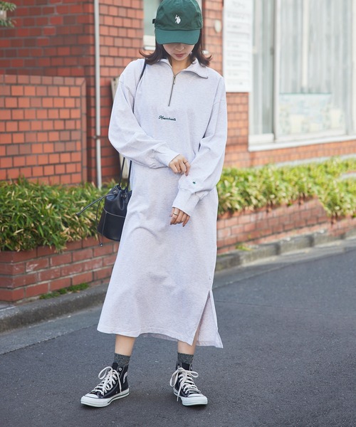 CONVERSE(コンバース)の「【CONVERSE】天竺ハーフZIPワンピース 3187-6806(ワンピース・レディース・グレー/ホワイト/グリーン・M)」の15枚目の写真