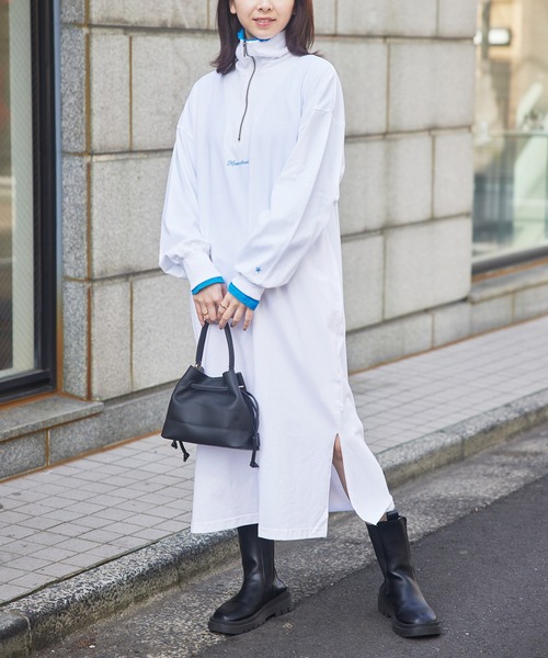 CONVERSE(コンバース)の「【CONVERSE】天竺ハーフZIPワンピース 3187-6806(ワンピース・レディース・グレー/ホワイト/グリーン・M)」の9枚目の写真