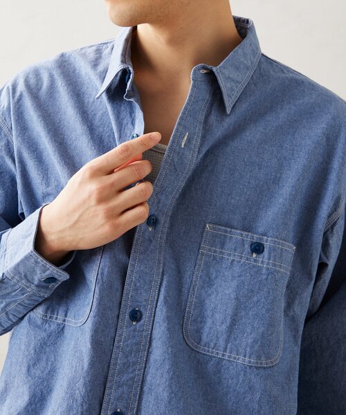 JOURNAL STANDARD relume(ジャーナルスタンダード レリューム)の「【HOUSE HOLD / ハウスホールド】シャンブレーシャツ(シャツ/ブラウス・メンズ・ブルー系その他/グリーン/ブラック・LARGE/MEDIUM)」の1枚目の写真