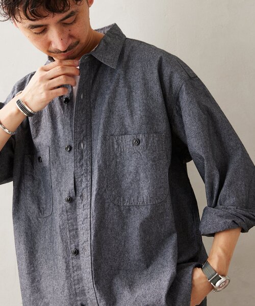 JOURNAL STANDARD relume(ジャーナルスタンダード レリューム)の「【HOUSE HOLD / ハウスホールド】シャンブレーシャツ(シャツ/ブラウス・メンズ・ブルー系その他/グリーン/ブラック・LARGE/MEDIUM)」の4枚目の写真