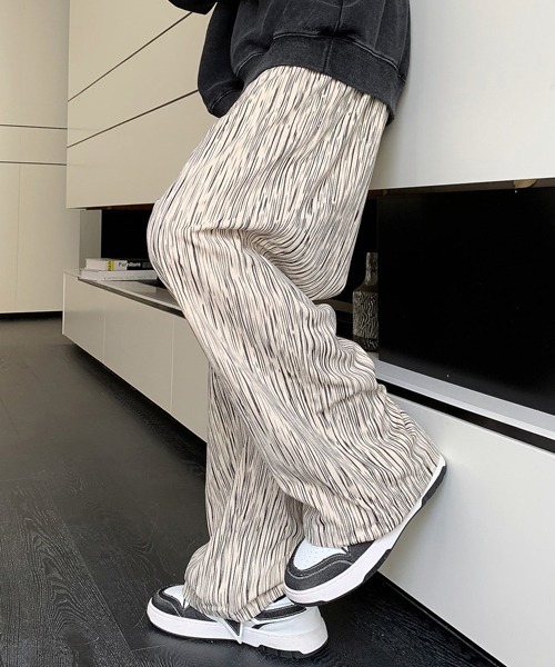 【セール】【FVLMEN】pleats print relax wide Pants/プリーツ プリント リラックス ワイド パンツ（その他パンツ）｜FVLMEN（フルメン）