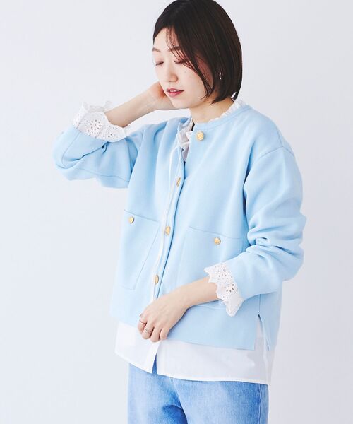 le.coeur blanc(ルクールブラン)の「ミラノリブニットジャケット(その他アウター・レディース・ネイビー/オフホワイト/サックスブルー・38)」の3枚目の写真