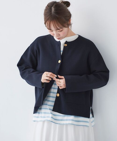 le.coeur blanc(ルクールブラン)の「ミラノリブニットジャケット(その他アウター・レディース・ネイビー/オフホワイト/サックスブルー・38)」の7枚目の写真
