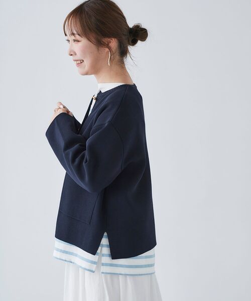 le.coeur blanc(ルクールブラン)の「ミラノリブニットジャケット(その他アウター・レディース・ネイビー/オフホワイト/サックスブルー・38)」の10枚目の写真