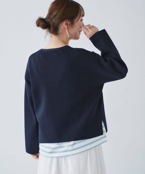 le.coeur blanc(ルクールブラン)の「ミラノリブニットジャケット(その他アウター・レディース・ネイビー/オフホワイト/サックスブルー・38)」の11枚目の写真