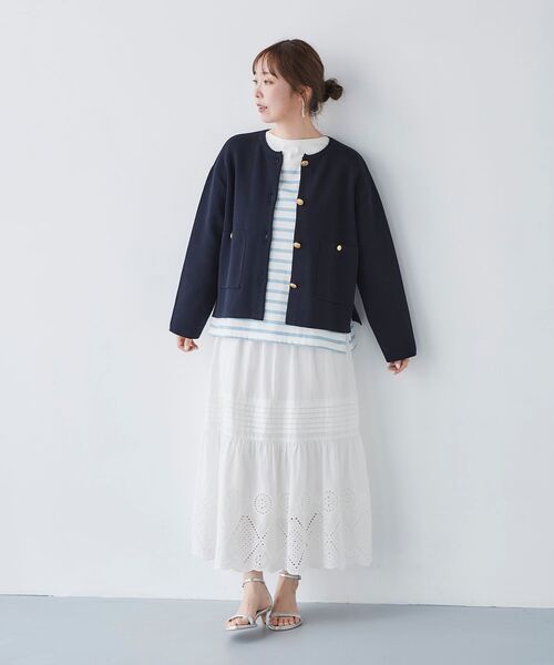le.coeur blanc(ルクールブラン)の「ミラノリブニットジャケット(その他アウター・レディース・ネイビー/オフホワイト/サックスブルー・38)」の12枚目の写真