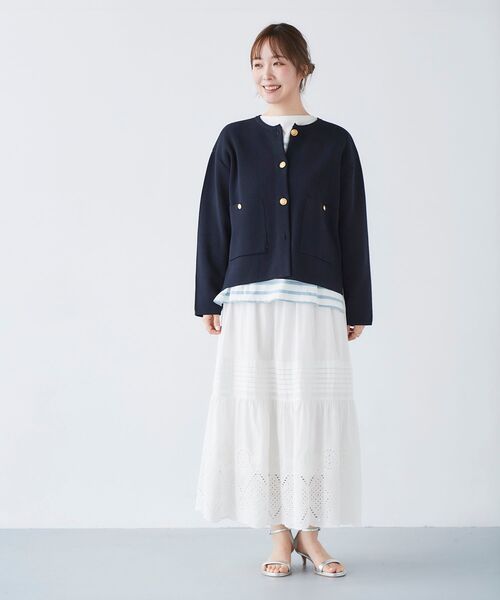 le.coeur blanc(ルクールブラン)の「ミラノリブニットジャケット(その他アウター・レディース・ネイビー/オフホワイト/サックスブルー・38)」の14枚目の写真