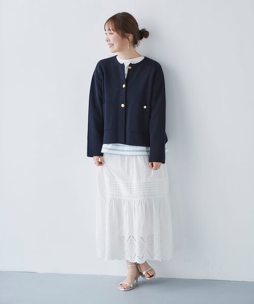 le.coeur blanc(ルクールブラン)の「ミラノリブニットジャケット(その他アウター・レディース・ネイビー/オフホワイト/サックスブルー・38)」の17枚目の写真