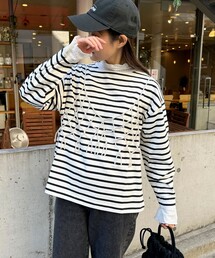 fredy emue | 袖ドット釦ボーダープルオーバー(Tシャツ/カットソー)