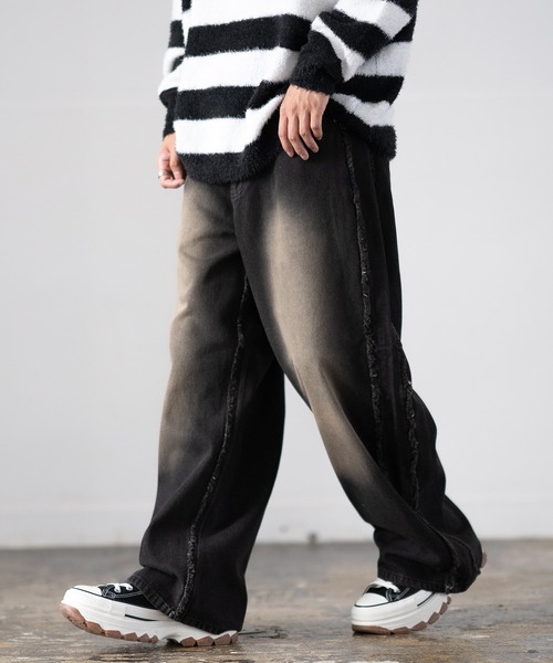 improves(インプローブス)の「フリンジ加工 デニム バギーパンツ(デニムパンツ・メンズ・ブラック/ブラック系/ブラック系1・MEDIUM/LARGE)」の1枚目の写真