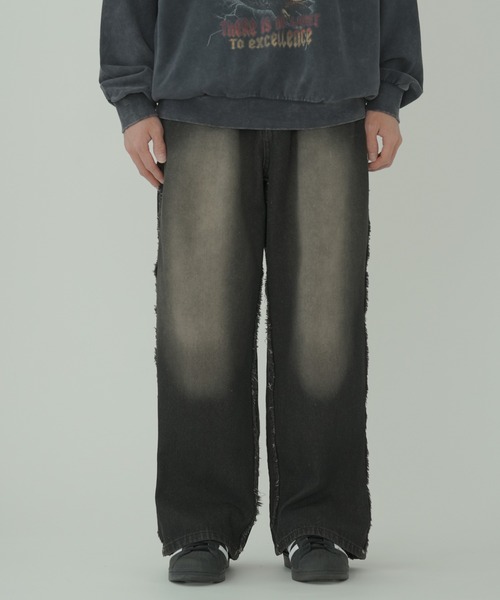 improves(インプローブス)の「フリンジ加工 デニム バギーパンツ(デニムパンツ・メンズ・ブラック/ブラック系/ブラック系1・MEDIUM/LARGE)」の4枚目の写真