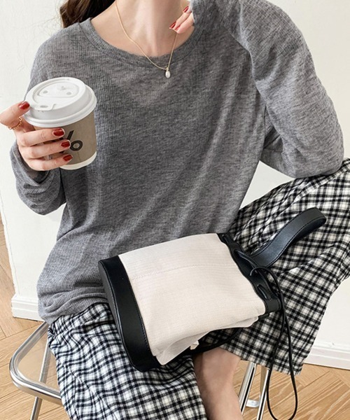 Miniministore(ミニミニストア)の「シアーライトニット レディースレイヤード(Tシャツ/カットソー・レディース・ホワイト/ブラック/アイボリー/ライトブルー/ピンク/グレー・FREE)」の5枚目の写真