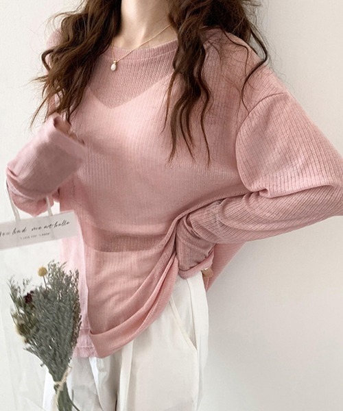 Miniministore(ミニミニストア)の「シアーライトニット レディースレイヤード(Tシャツ/カットソー・レディース・ホワイト/ブラック/アイボリー/ライトブルー/ピンク/グレー・FREE)」の6枚目の写真