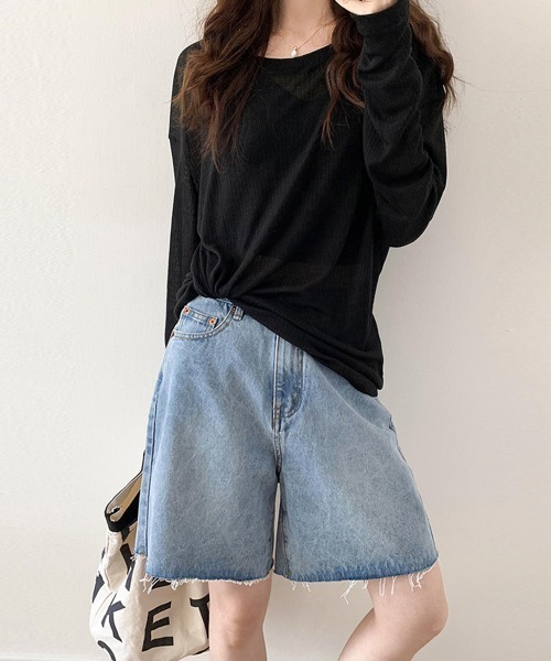 Miniministore(ミニミニストア)の「シアーライトニット レディースレイヤード(Tシャツ/カットソー・レディース・ホワイト/ブラック/アイボリー/ライトブルー/ピンク/グレー・FREE)」の19枚目の写真