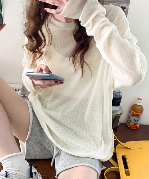 Miniministore(ミニミニストア)の「シアーライトニット レディースレイヤード(Tシャツ/カットソー・レディース・ホワイト/ブラック/アイボリー/ライトブルー/ピンク/グレー・FREE)」の21枚目の写真