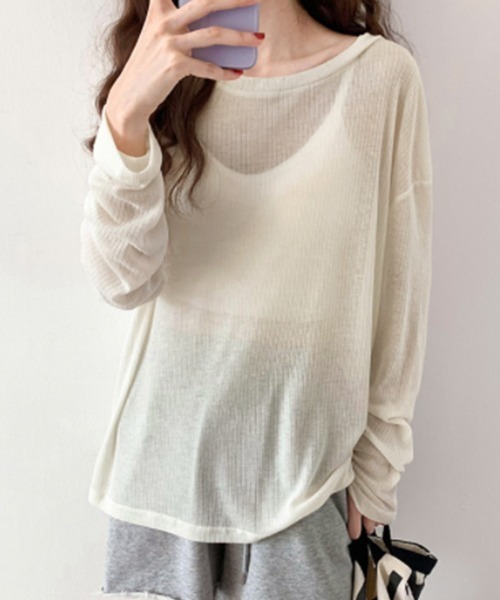 Miniministore(ミニミニストア)の「シアーライトニット レディースレイヤード(Tシャツ/カットソー・レディース・ホワイト/ブラック/アイボリー/ライトブルー/ピンク/グレー・FREE)」の22枚目の写真