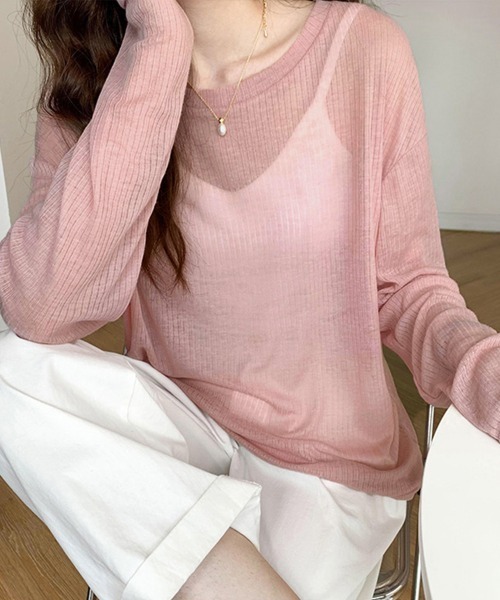 Miniministore(ミニミニストア)の「シアーライトニット レディースレイヤード(Tシャツ/カットソー・レディース・ホワイト/ブラック/アイボリー/ライトブルー/ピンク/グレー・FREE)」の9枚目の写真
