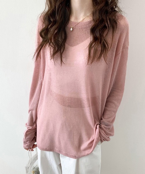 Miniministore(ミニミニストア)の「シアーライトニット レディースレイヤード(Tシャツ/カットソー・レディース・ホワイト/ブラック/アイボリー/ライトブルー/ピンク/グレー・FREE)」の10枚目の写真