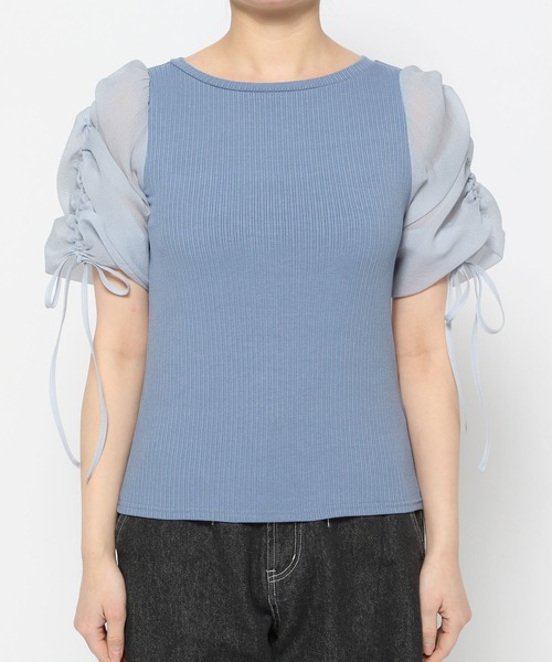 mysty woman（ミスティウーマン）の「ドロストスリーブテレコプルオーバー　113501（Tシャツ/カットソー・レディース・ブルー/オフホワイト/ブラック・FREE）」の8枚目の写真