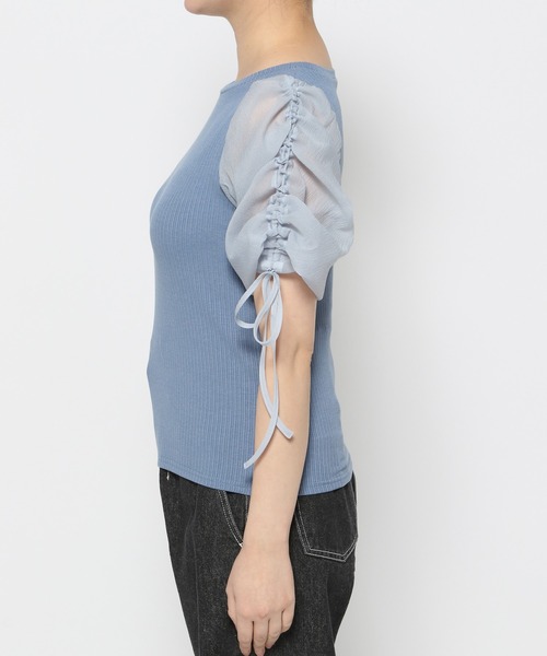 mysty woman（ミスティウーマン）の「ドロストスリーブテレコプルオーバー　113501（Tシャツ/カットソー・レディース・ブルー/オフホワイト/ブラック・FREE）」の9枚目の写真
