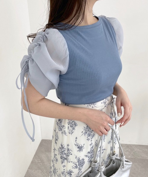 mysty woman（ミスティウーマン）の「ドロストスリーブテレコプルオーバー　113501（Tシャツ/カットソー・レディース・ブルー/オフホワイト/ブラック・FREE）」の22枚目の写真