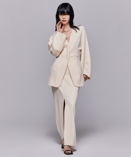 THINGS THAT MATTER(シングス ザット マター)の「【THINGS THAT MATTER/(シングス ザット マター)】SCUBA JERSEY NARROW MAXI SKIRT/スキューバジャージーマキシスカート(スカート・レディース・アイボリー/ブラック・1/2)」の20枚目の写真