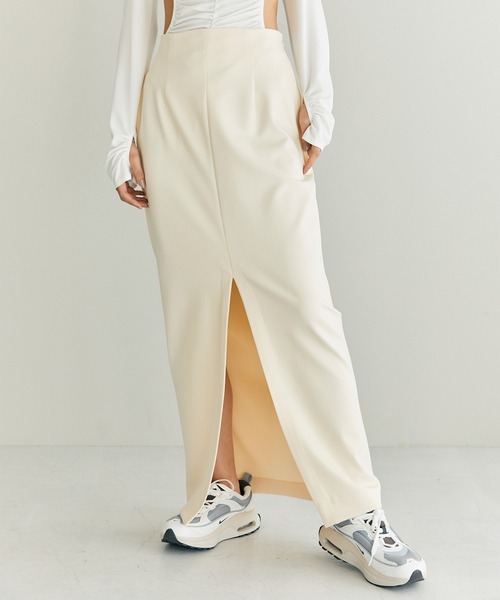 THINGS THAT MATTER(シングス ザット マター)の「【THINGS THAT MATTER/(シングス ザット マター)】SCUBA JERSEY NARROW MAXI SKIRT/スキューバジャージーマキシスカート(スカート・レディース・アイボリー/ブラック・1/2)」の21枚目の写真
