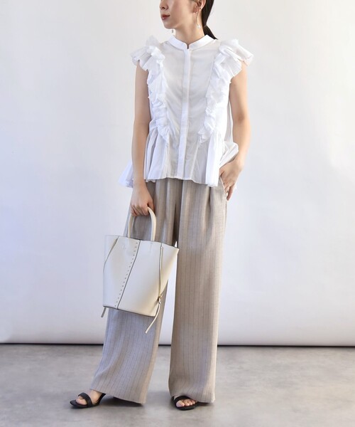 quaranciel(カランシエル)の「quaranciel:〈洗濯機可能〉コットン ボイル ラッフル ペプラム シャツ ブラウス(シャツ/ブラウス・レディース・カーキ/ブラック/ホワイト・ONE SIZE)」の20枚目の写真