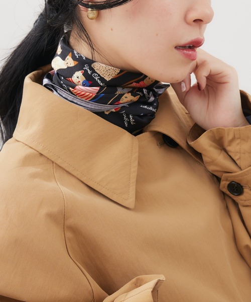 KATHARINE ROSS(キャサリンロス)の「【KATHARINE ROSS】シルクスカーフ ネコ WEB限定(バンダナ/スカーフ・レディース・ブラック/ベージュ/グリーン・MEDIUM)」の7枚目の写真