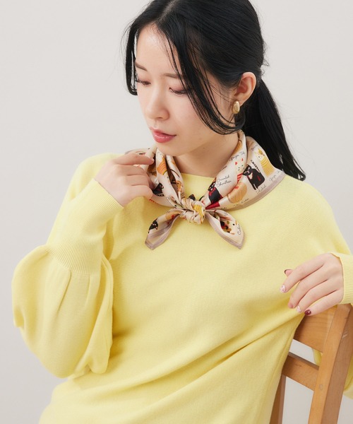 KATHARINE ROSS(キャサリンロス)の「【KATHARINE ROSS】シルクスカーフ ネコ WEB限定(バンダナ/スカーフ・レディース・ブラック/ベージュ/グリーン・MEDIUM)」の8枚目の写真