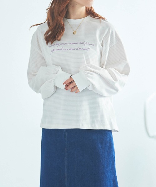 mil(ミル)の「【親子おそろい可能】ロゴ刺繍ロンT【レディースサイズ】(Tシャツ/カットソー・レディース・ホワイト/アッシュグレー/モカ/ラベンダー/ピンク/サックスブルー・S/XS)」の5枚目の写真
