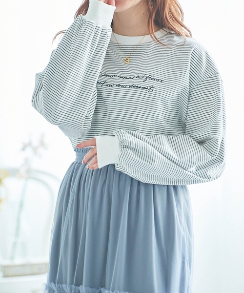 mil(ミル)の「【親子おそろい可能】ロゴ刺繍ロンT【レディースサイズ】(Tシャツ/カットソー・レディース・ホワイト/アッシュグレー/モカ/ラベンダー/ピンク/サックスブルー・S/XS)」の2枚目の写真