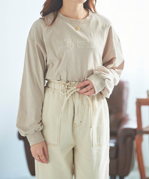 mil(ミル)の「【親子おそろい可能】ロゴ刺繍ロンT【レディースサイズ】(Tシャツ/カットソー・レディース・ホワイト/アッシュグレー/モカ/ラベンダー/ピンク/サックスブルー・S/XS)」の4枚目の写真