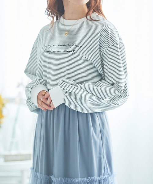 mil(ミル)の「【親子おそろい可能】ロゴ刺繍ロンT【レディースサイズ】(Tシャツ/カットソー・レディース・ホワイト/アッシュグレー/モカ/ラベンダー/ピンク/サックスブルー・S/XS)」の7枚目の写真